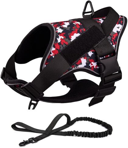 Service Dog Harness Reflective Breathable and Adjustable No-Pull Dog Harness with Handle for Outdoor Walking for Small Medium Large Dogs(Green Camouflage Leash, Size M) in Saudi Arabia