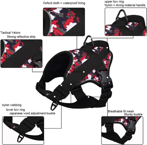 Service Dog Harness Reflective Breathable and Adjustable No-Pull Dog Harness with Handle for Outdoor Walking for Small Medium Large Dogs(Green Camouflage Leash, Size M) in Saudi Arabia