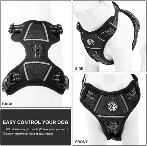 Dog Harness Medium Sized, No Pull Dog Harness for Medium Large Dogs, Adjustable Soft Padded Dog Vest Harness with Reflective Strips Pet Harness for Medium Large Dogs (Black, Small) in Saudi Arabia