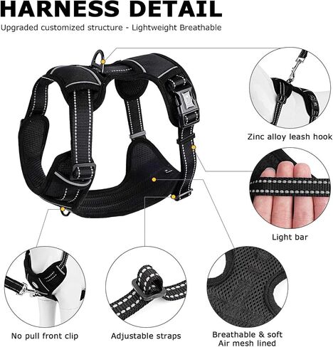 Dog Harness Medium Sized, No Pull Dog Harness for Medium Large Dogs, Adjustable Soft Padded Dog Vest Harness with Reflective Strips Pet Harness for Medium Large Dogs (Black, Small) in Saudi Arabia