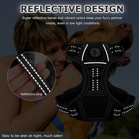 Dog Harness Medium Sized, No Pull Dog Harness for Medium Large Dogs, Adjustable Soft Padded Dog Vest Harness with Reflective Strips Pet Harness for Medium Large Dogs (Black, Small) in Saudi Arabia