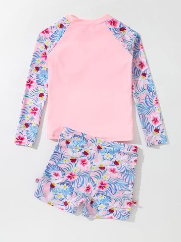 Milumia Girl's 2 Piece Long Sleeve Rashguard Swimsuit Tropical Print Swim Shorts Tankini Sets in Saudi Arabia