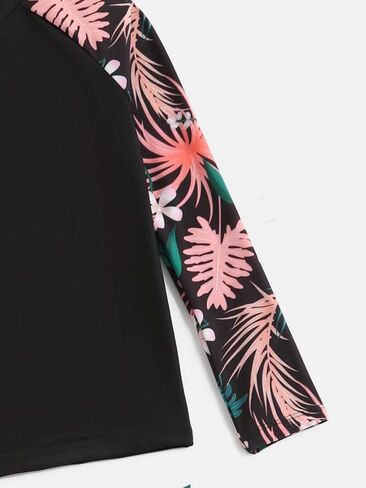 Milumia Girl's 2 Piece Long Sleeve Rashguard Swimsuit Tropical Print Swim Shorts Tankini Sets in Saudi Arabia