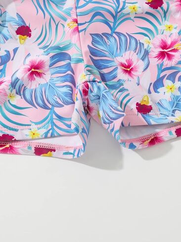 Milumia Girl's 2 Piece Long Sleeve Rashguard Swimsuit Tropical Print Swim Shorts Tankini Sets in Saudi Arabia