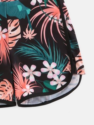 Milumia Girl's 2 Piece Long Sleeve Rashguard Swimsuit Tropical Print Swim Shorts Tankini Sets in Saudi Arabia
