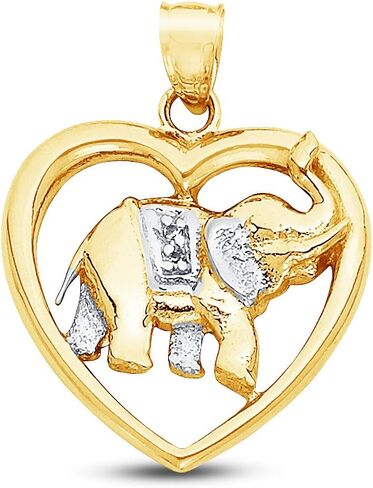 Sonia Jewels 14K Two 2 Tone White and Yellow Gold Ornate Heart Shaped Elephant Pendant Charm (22x23 mm) in Saudi Arabia
