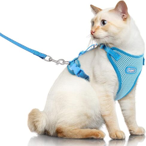 مجموعة حزام ومقود للقطط من Supet للقطط الصغيرة والكبيرة، حزام صدرية للقطط قابل للتعديل مع حافة عاكسة، مقود للقطط العالمية وتسخير للقطط/الجراء للمشي في الهواء الطلق in Kuwait