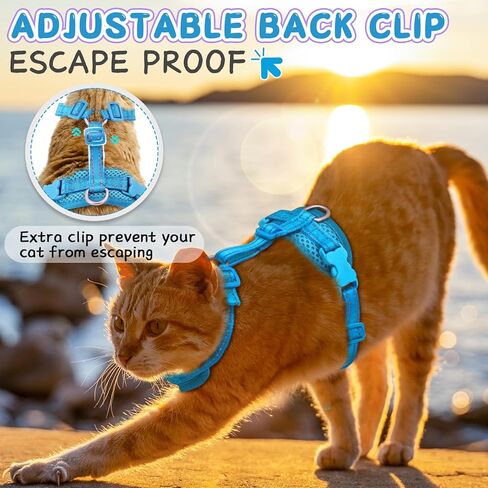 مجموعة حزام ومقود للقطط من Supet للقطط الصغيرة والكبيرة، حزام صدرية للقطط قابل للتعديل مع حافة عاكسة، مقود للقطط العالمية وتسخير للقطط/الجراء للمشي في الهواء الطلق in Kuwait