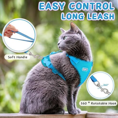 مجموعة حزام ومقود للقطط من Supet للقطط الصغيرة والكبيرة، حزام صدرية للقطط قابل للتعديل مع حافة عاكسة، مقود للقطط العالمية وتسخير للقطط/الجراء للمشي في الهواء الطلق in Kuwait