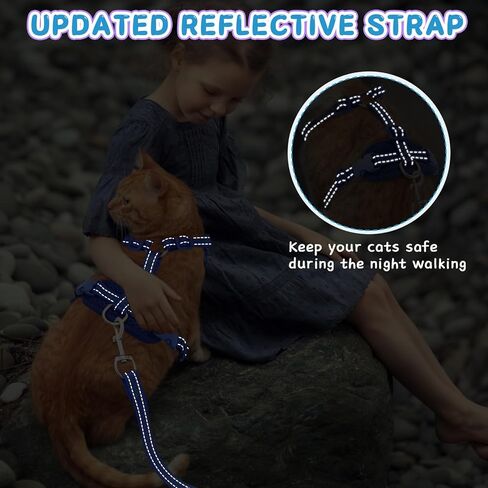 مجموعة حزام ومقود للقطط من Supet للقطط الصغيرة والكبيرة، حزام صدرية للقطط قابل للتعديل مع حافة عاكسة، مقود للقطط العالمية وتسخير للقطط/الجراء للمشي في الهواء الطلق in Kuwait
