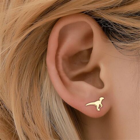 4 Pairs Tiny Dinosaur Stud Earrings Minimalist Cute Animal T-Rex Dinosaur Earring Stainless Steel Mini Cartilage Tragus Piercing Jewelry Gifts for Women Little Girls in Saudi Arabia