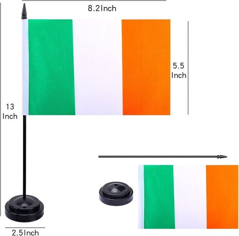 أيرلندا الأيرلندية العلم الأيرلندي الجدول العلم الصغيرة أيرلندا مكتب أعلام مكتب مع قاعدة الوقوف، سانت. ديكورات المكاتب المنزلية ومناسبات مهرجان عيد القديس باتريك (عبوة من قطعتين) in Kuwait