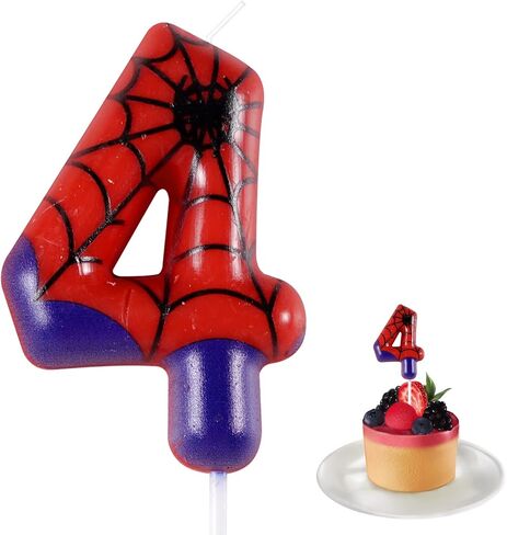 Spider 4th Birthday Candle, Red Spider Number 4 Cake Candle Birthday Cake Topper for Spider 4th Birthday Party Decorations in Saudi Arabia