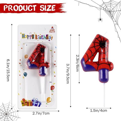Spider 4th Birthday Candle, Red Spider Number 4 Cake Candle Birthday Cake Topper for Spider 4th Birthday Party Decorations in Saudi Arabia