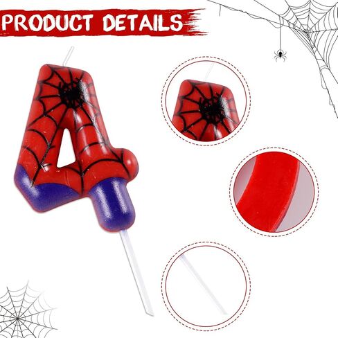 Spider 4th Birthday Candle, Red Spider Number 4 Cake Candle Birthday Cake Topper for Spider 4th Birthday Party Decorations in Saudi Arabia