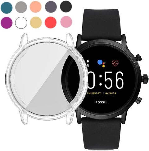 FitTurn Compatible with Fossil Gen 5 Carlyle hr Case Screen Protector Case Cover Plating Process Metal Color TPU Shockproof Case Guard Thin Bumper Shell for Gen 5 Carlyle hr Smartwatch (Black) in Saudi Arabia