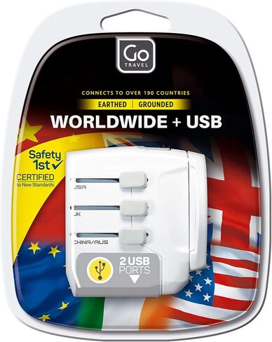 White Worldwide Grounded Adapter, Type G, USB-A, for Small Electrical Devices, Earthed Plug Adapter, Travel Essentials in Saudi Arabia