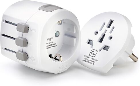 محول Go Travel Worldwide + USB، محول سفر عالمي للأجهزة الكهربائية الصغيرة، محول قابس مؤرض مع منافذ USB مزدوجة، أساسيات السفر للسفر حول العالم in Kuwait