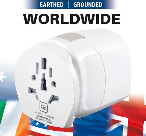 محول Go Travel Worldwide + USB، محول سفر عالمي للأجهزة الكهربائية الصغيرة، محول قابس مؤرض مع منافذ USB مزدوجة، أساسيات السفر للسفر حول العالم in Kuwait