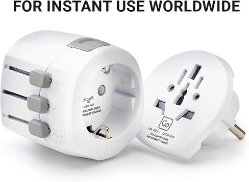 محول Go Travel Worldwide + USB، محول سفر عالمي للأجهزة الكهربائية الصغيرة، محول قابس مؤرض مع منافذ USB مزدوجة، أساسيات السفر للسفر حول العالم in Kuwait