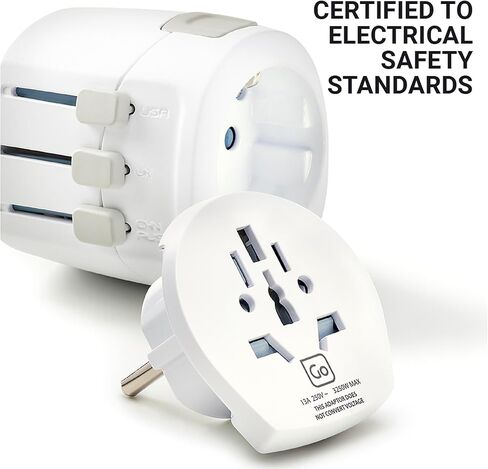 محول Go Travel Worldwide + USB، محول سفر عالمي للأجهزة الكهربائية الصغيرة، محول قابس مؤرض مع منافذ USB مزدوجة، أساسيات السفر للسفر حول العالم in Kuwait