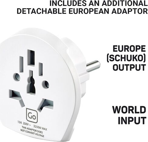 محول Go Travel Worldwide + USB، محول سفر عالمي للأجهزة الكهربائية الصغيرة، محول قابس مؤرض مع منافذ USB مزدوجة، أساسيات السفر للسفر حول العالم in Kuwait