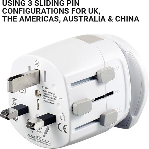 محول Go Travel Worldwide + USB، محول سفر عالمي للأجهزة الكهربائية الصغيرة، محول قابس مؤرض مع منافذ USB مزدوجة، أساسيات السفر للسفر حول العالم in Kuwait