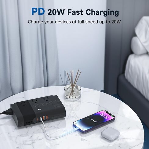 مجموعة محول الطاقة محول الجهد الكهربي مع 4 منافذ USB و3 منافذ تيار متردد، محول جهد كهربي 220 فولت إلى 110 فولت، من الولايات المتحدة إلى الاتحاد الأوروبي/المملكة المتحدة/إيطاليا/الاتحاد الأفريقي/آسيا، أسود in Kuwait