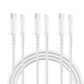 USB C to Lightning Cable 3Ft, 3Pack 3A PVC Nylon Braided Fast Charging iPhone Charger Lightning Cable, Lightning to Type-C Cable for iPhone 14/14 Pro/14 Pro Max/13/12/11/XS/XR/8 - White