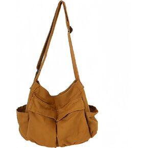 Lauthen.S Grunge Bag Canvas Hobo Crossbody Shoulder Tote Bag for Women and Men Large Messenger Bag with Multiple Pockets