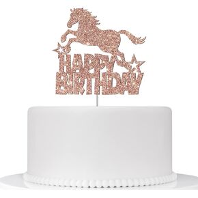 Horse Happy Birthday Cake Topper, for Boy or Girl 1st 2nd 3rd 4th 5th 8th 10th 11th Cake Decoration, Equestrian Themed / Horse Birthday Decoration, Adult Party Party Decoration Supplies - Rose Golden