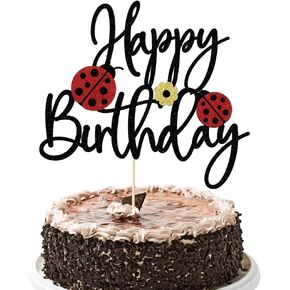 Mushroom Cake Topper-Mushroom Birthday Cake Toppers、Mushrooms and flowers in spring, the theme，Girls Boys Happy Birthday Decorations (gold)