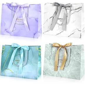 JMANNI Gift Bags - 4PCS Medium Size with Bow Ribbon, Portable Paper Bags with Handles for Birthday, Christmas, Wedding, Mother's Day (Marble Pattern)