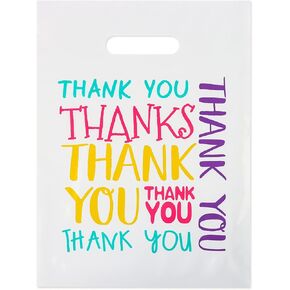 POPGIFTU Floral Thank You Plastic Bags 100 Pack 12" x 15" Thank You Bags for Small Business, Thank You Shopping Bags with Handles, for Boutique, Retail, Gift Bags, Clothes, Party Favors