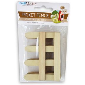 Miniature DIY Wood Dollhouse Picket Fence - 4 Piece - 2.25 Inches Tall x 3.25 Inches Long, Brown