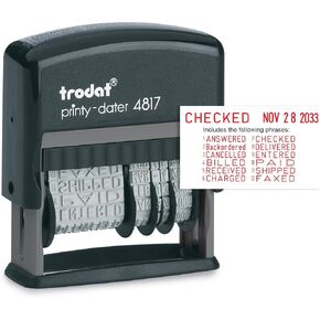 Trodat Printy 4817 Economy Dial-A-Phrase, 12 Popular Office Messages, Month in Letters, Day and Year in Numbers, Rubber Date Stamp – Self Inking (Black)