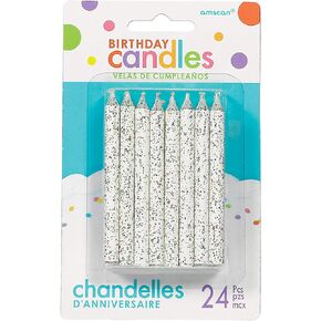 Large White Glitter Spiral Candles - 3.25", 24 Pieces - Elegant Party Candles for Cake Decoration & Celebrations