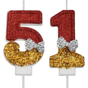 51st Birthday Candles, Gold 51 Year Old Number Birthday Candles, Happy Birthday Party Cake Topper Decoration Gifts for Women Men in Kuwait