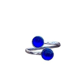 Recycled Vintage 1960's Cobalt Skin Cream Jar Hammered Sterling Silver Bypass Ring