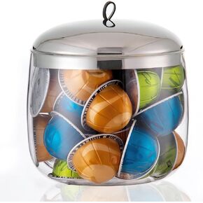 Coffee Pod Holder, Coffee Pod Storage Compatible with 30 Nespresso Vertuo Pods, Glass K Cup Organizer for Counter, Espresso Capsule Holder for Keurig Kpod