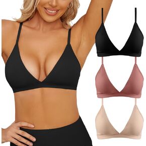 INIBUD Bralette for Women Triangle Cups Adjustable Straps Wireless Bra Deep V Neck Removable Padded Seamless