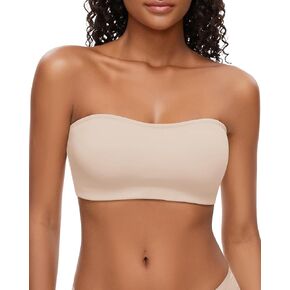 WOWENY Strapless Bras for Women Bandeau Bra Non-Slip Silicone Wireless Bra Seamless Padded Comfy Tube Top Bralette