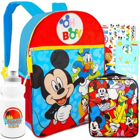 Disney Mickey Mouse Backpack and Lunch Box Set For Kids - Bundle with Colorful Mickey Backpack, Colorful Mickey Lunch Bag, Tattoos, & More | Mickey Backpack For Boys