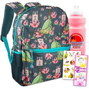 Princess and the Frog Backpack for Girls Set - Bundle with 16" Princess Tiana Backpack, Water Bottle, Stickers, and More | Princess and the Frog Backpack Disney