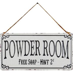 Powder Room Vintage Metal Hanging Novelty Sign Farmhouse Home Decor Toilet Bathroom Wall Decor 5X10Inch