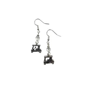 Golfer, Golf or Golf Cart Earrings with a clear faceted crystal accent bead, on sterling silver earwires