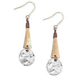 Brass Earrings for Women Boho Geometric Small Circle Dangling Earrings Antique Earrings Patina for Women Vintage Dangling (Brass+Brass Patina)