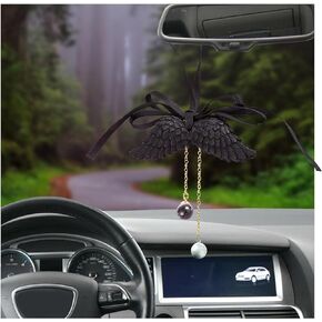 Ziciner Angel Wings Car Rearview Mirror Pendant, Gypsum Rear View Mirror Lucky Hanging Ornament, Cute Car Interior Charming Decoration, Universal Car Accessories for Women & Girls (Black)