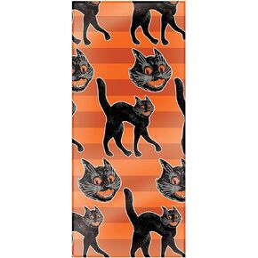 Beistle 50 Piece Vintage Halloween Plastic Cellophane Treat Bags for Cookies, Candies, and Party Favors, Includes Twist Ties, 4" x 9" x 2", Orange/Black