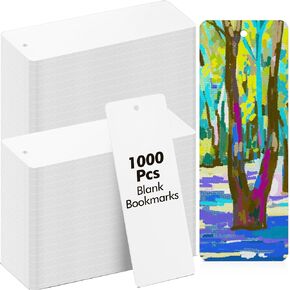 1000 Pcs 6 x 2 Inch Blank Bookmarks to Decorate, Bulk DIY White Plain Cardstock Page Markers with Holes for School Class Decorate Gift Tags, Price Hanging Labels
